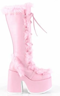 Demonia CAMEL-311 Pastel Pink Fluffy Boots Shoes