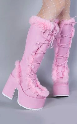 Demonia CAMEL-311 Pastel Pink Fluffy Boots Shoes