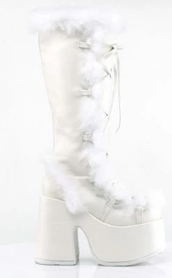 Demonia CAMEL-311 White Vegan Leather Boots