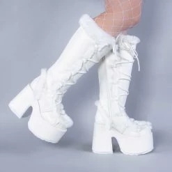 Demonia CAMEL-311 White Vegan Leather Boots