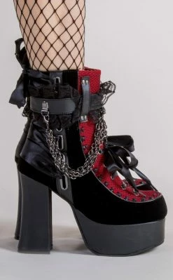 Demonia CHARADE-110 Black & Red Lace Ankle Boots (AU Stock) Shoes