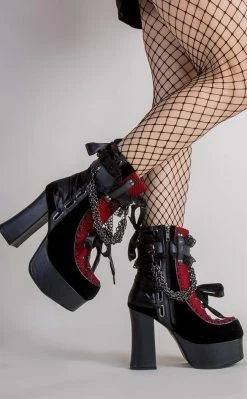 Demonia CHARADE-110 Black & Red Lace Ankle Boots (AU Stock) Shoes