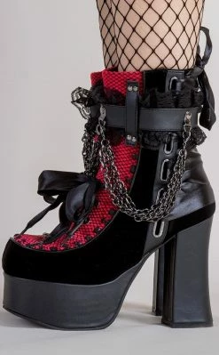 Demonia CHARADE-110 Black & Red Lace Ankle Boots (AU Stock) Shoes