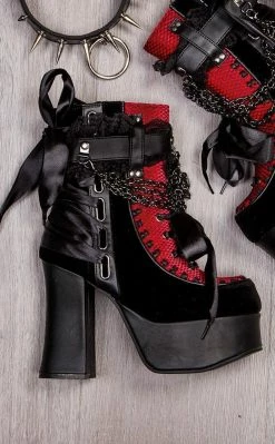 Demonia CHARADE-110 Black & Red Lace Ankle Boots (AU Stock) Shoes