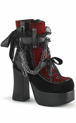 Demonia CHARADE-110 Black & Red Lace Ankle Boots (AU Stock) Shoes