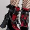 Demonia CHARADE-110 Black/Red Velvet Boots Shoes
