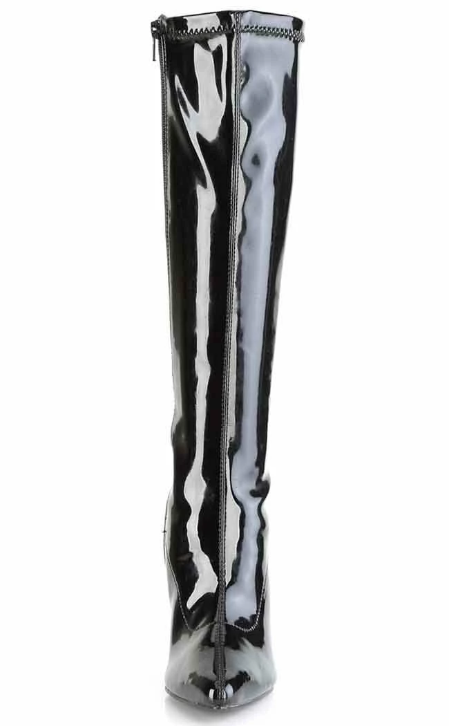 Pleaser CLASSIQUE-2000 Black Stretch Patent Knee Boots Pole Shoes 4 Pleaser CLASSIQUE-2000 Black Stretch Patent Knee Boots Pole Shoes