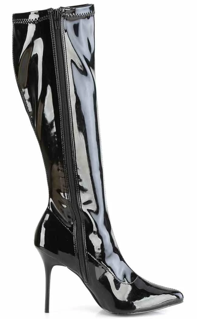 Pleaser CLASSIQUE-2000 Black Stretch Patent Knee Boots Pole Shoes 7 Pleaser CLASSIQUE-2000 Black Stretch Patent Knee Boots Pole Shoes
