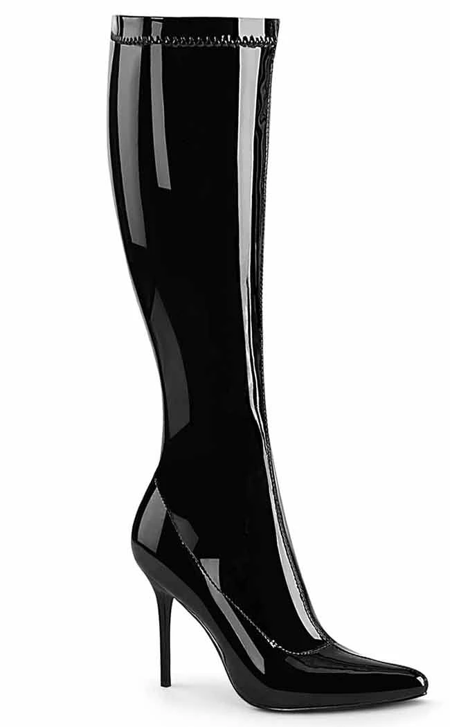 Pleaser CLASSIQUE-2000 Black Stretch Patent Knee Boots Pole Shoes 3 Pleaser CLASSIQUE-2000 Black Stretch Patent Knee Boots Pole Shoes