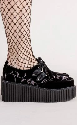Demonia CREEPER-219 Black Velvet Creepers (Au Stock)