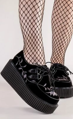 Demonia CREEPER-219 Black Velvet Creepers (Au Stock)