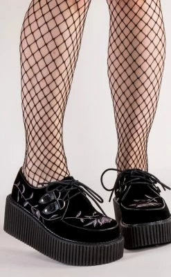 Demonia CREEPER-219 Black Velvet Creepers (Au Stock)