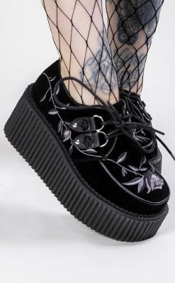 Demonia CREEPER-219 Black Velvet Creepers (Au Stock)