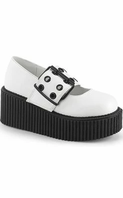 Demonia Shoes CREEPER-230 White Vegan Mary Janes