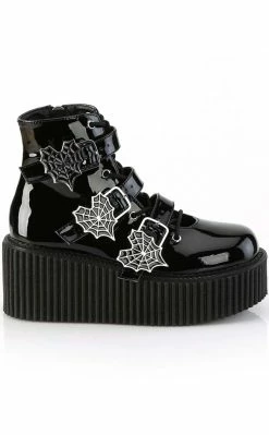 Demonia Shoes CREEPER-260 Black Patent Creeper Boots