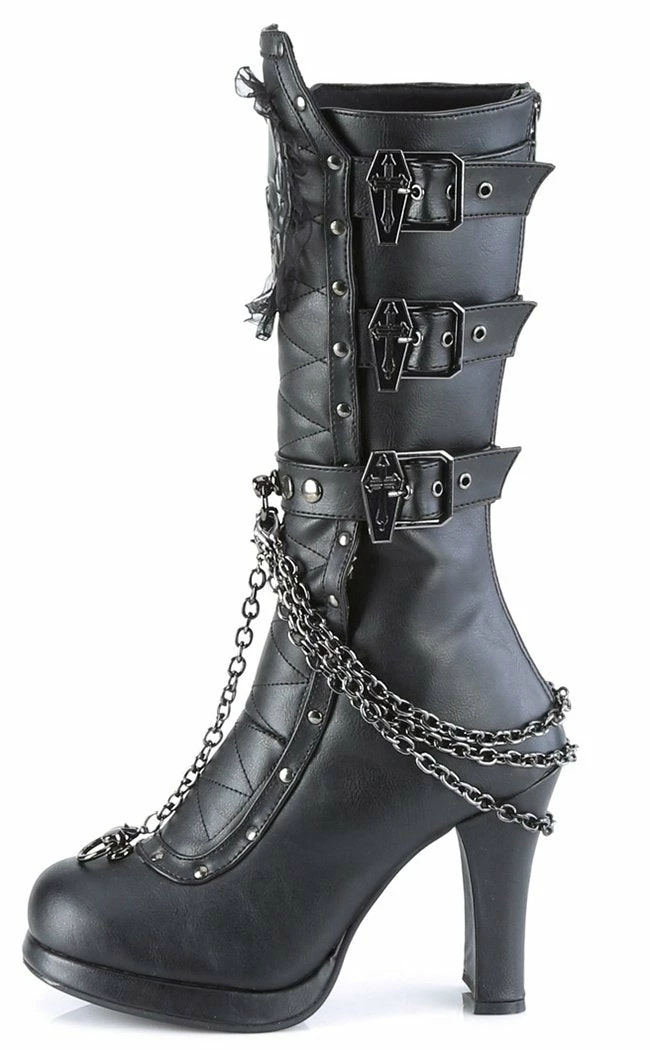 Demonia Shoes CRYPTO-67 Black Quilted Knee High Boots 5 Demonia Shoes CRYPTO-67 Black Quilted Knee High Boots