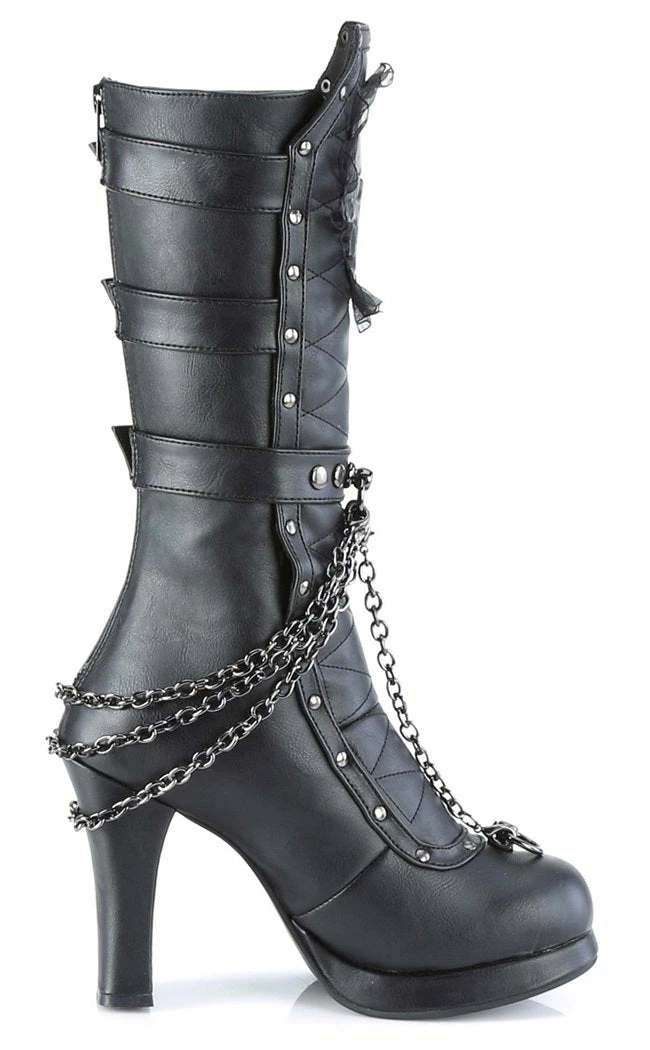 Demonia Shoes CRYPTO-67 Black Quilted Knee High Boots 7 Demonia Shoes CRYPTO-67 Black Quilted Knee High Boots