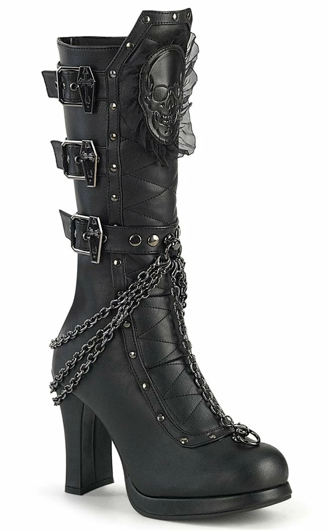 Demonia Shoes CRYPTO-67 Black Quilted Knee High Boots 3 Demonia Shoes CRYPTO-67 Black Quilted Knee High Boots