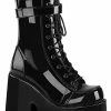 Demonia Camel-250 Black Patent Platform Boots Shoes