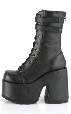 Demonia Camel-250 Black Vegan Platform Boots Shoes