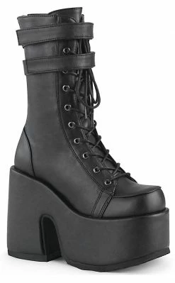 Demonia Camel-250 Black Vegan Platform Boots Shoes