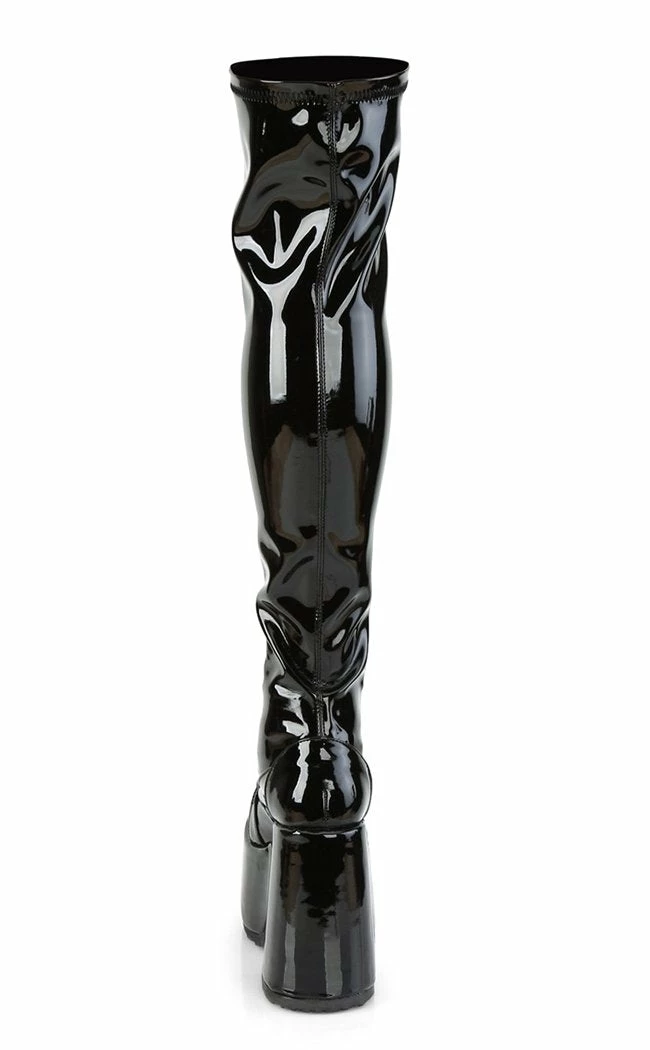 Demonia Camel-300 Black Patent Thigh High Boots Shoes 9 Demonia Camel-300 Black Patent Thigh High Boots Shoes