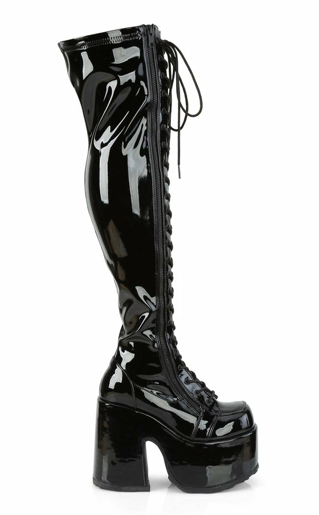 Demonia Camel-300 Black Patent Thigh High Boots Shoes 10 Demonia Camel-300 Black Patent Thigh High Boots Shoes
