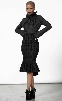 Killstar Candence Flocked Midi Skirt Clothing