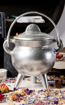 Cauldrons Witchcraft Cast Iron Cauldron W Lid In Silver