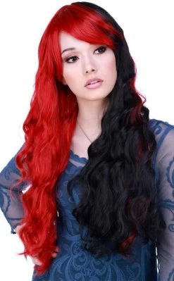 Rockstar Wigs Classic Wavy Long Black/Red Wig Beauty
