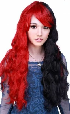 Rockstar Wigs Classic Wavy Long Black/Red Wig Beauty
