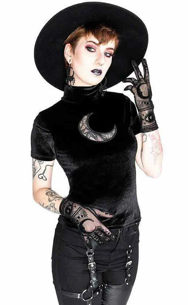 Restyle Clothing Crescent Mesh Velvet Top 4 Restyle Clothing Crescent Mesh Velvet Top