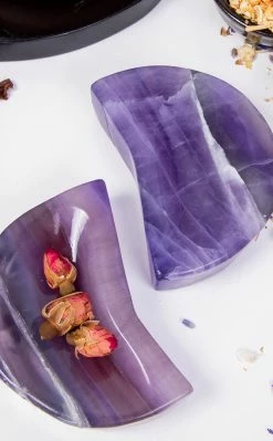 Crystals Crescent Moon Bowl | Rainbow Fluorite Witchcraft