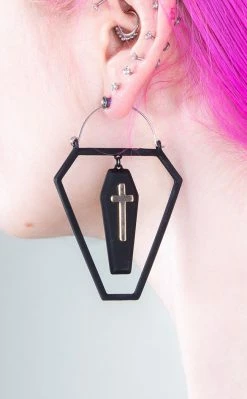 TB Cross In A Coffin Plug Hoops | Earrings Jewellery