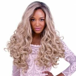 Rockstar Wigs Curly Dark Roots Blonde Lace Front Wig