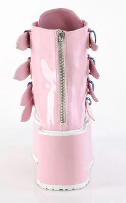 Demonia Shoes DAMNED-105 Baby Pink Holo Flatform Ankle Boots