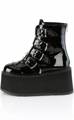 Demonia DAMNED-105 Black Patent Flatform Ankle Boots Shoes