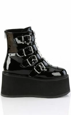 Demonia DAMNED-105 Black Patent Flatform Ankle Boots Shoes