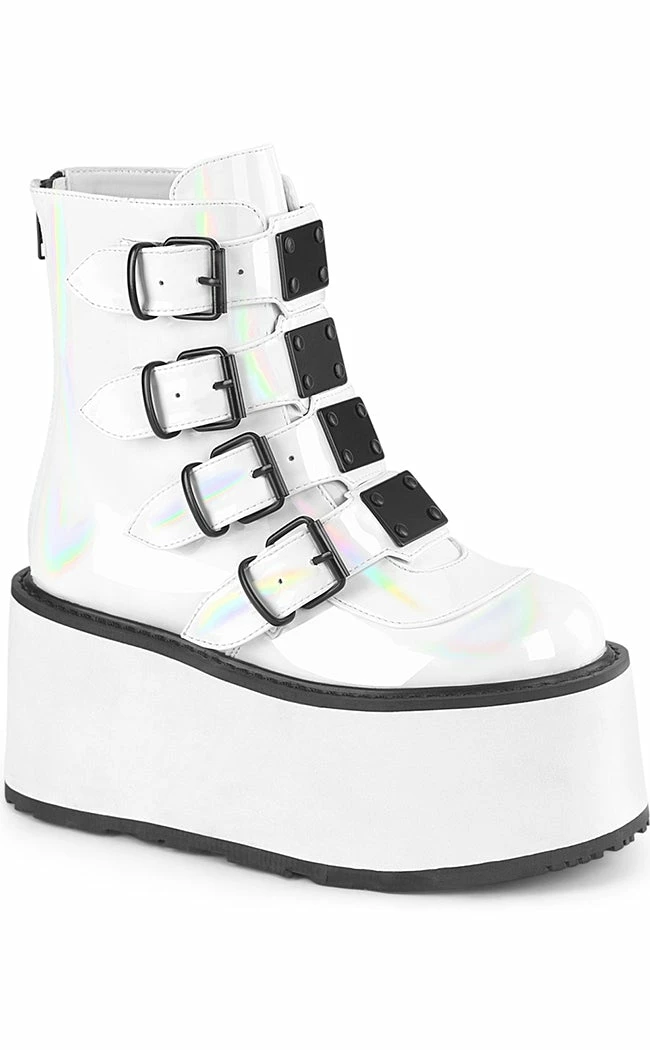 Demonia DAMNED-105 White Holo Flatform Ankle Boots 3 Demonia DAMNED-105 White Holo Flatform Ankle Boots