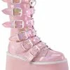 Demonia DAMNED-225 Baby Pink Holographic Boots