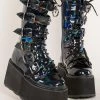 Demonia DAMNED-225 Black Holographic Boots Shoes
