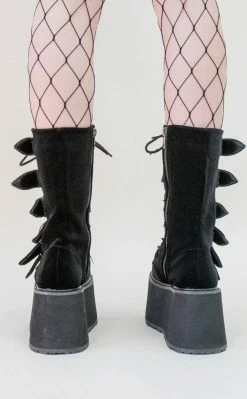 Demonia DAMNED-225 Black Velvet Boots Shoes