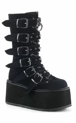 Demonia DAMNED-225 Black Velvet Boots Shoes