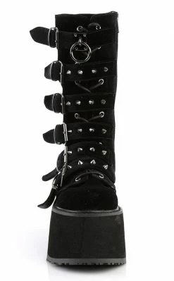 Demonia DAMNED-225 Black Velvet Boots Shoes