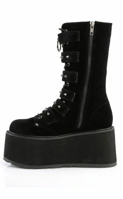 Demonia DAMNED-225 Black Velvet Boots Shoes