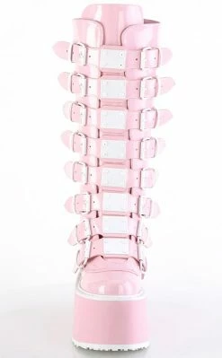 Demonia DAMNED-318 Baby Pink Holographic Boots Shoes