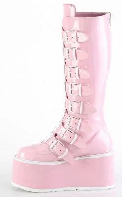 Demonia DAMNED-318 Baby Pink Holographic Boots Shoes