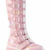 Demonia DAMNED-318 Baby Pink Holographic Boots Shoes