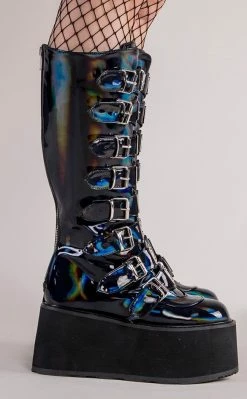 Demonia DAMNED-318 Black Holographic Boots (Au Stock)