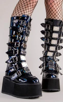 Demonia DAMNED-318 Black Holographic Boots (Au Stock)